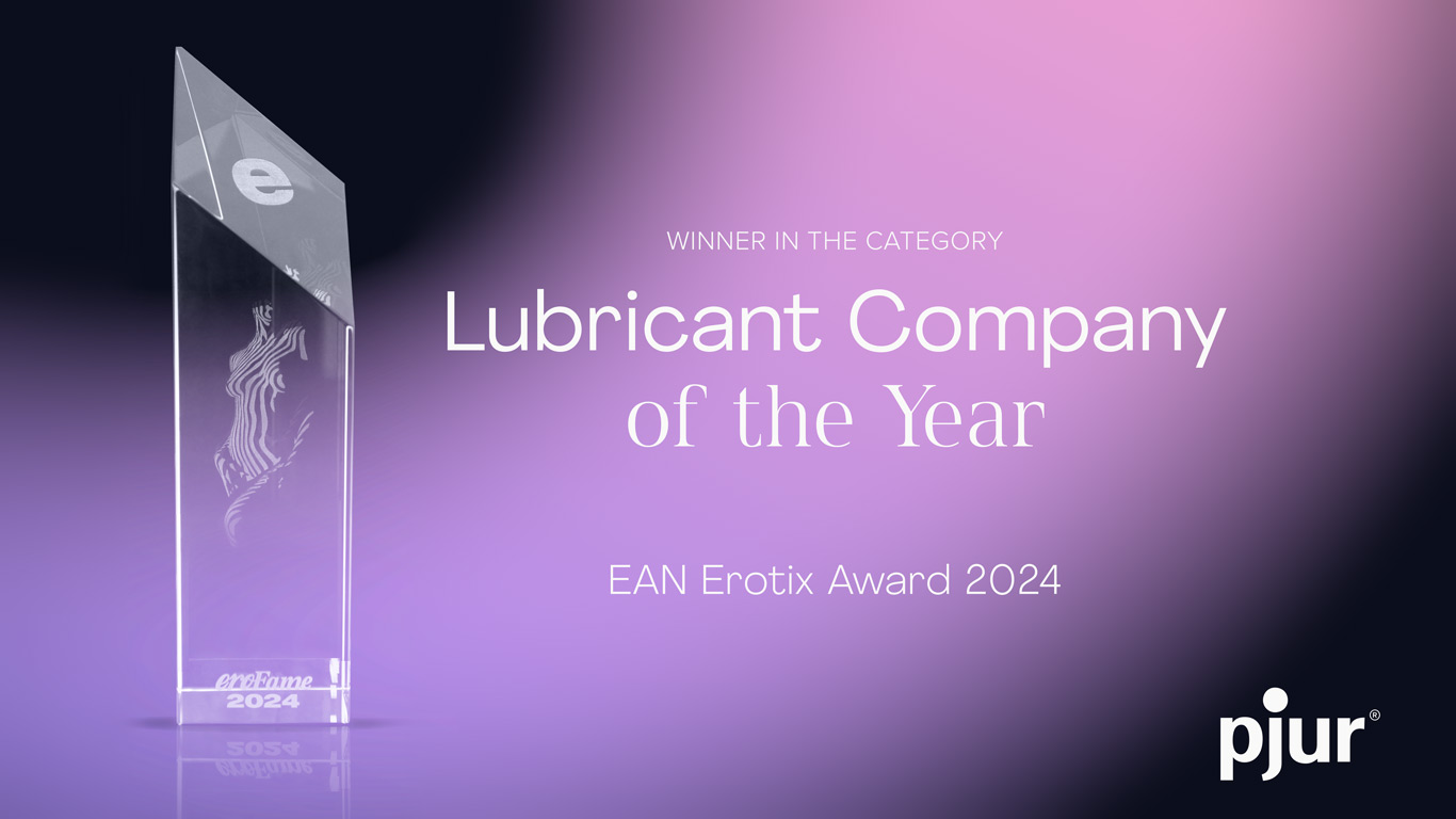 Violett-schwarze Grafik mit EAN Award, der pjur als Lubricant Company of the Year 2024 auszeichnet.