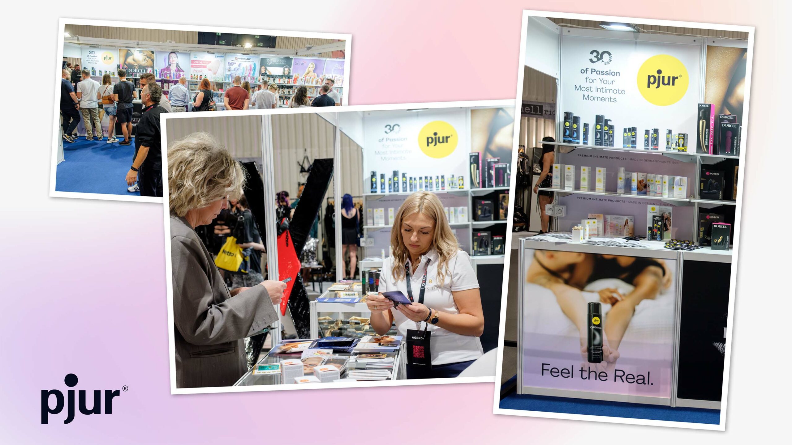 pjur at Erochain 2025 at the Boys of Toys booth with products and visitors.